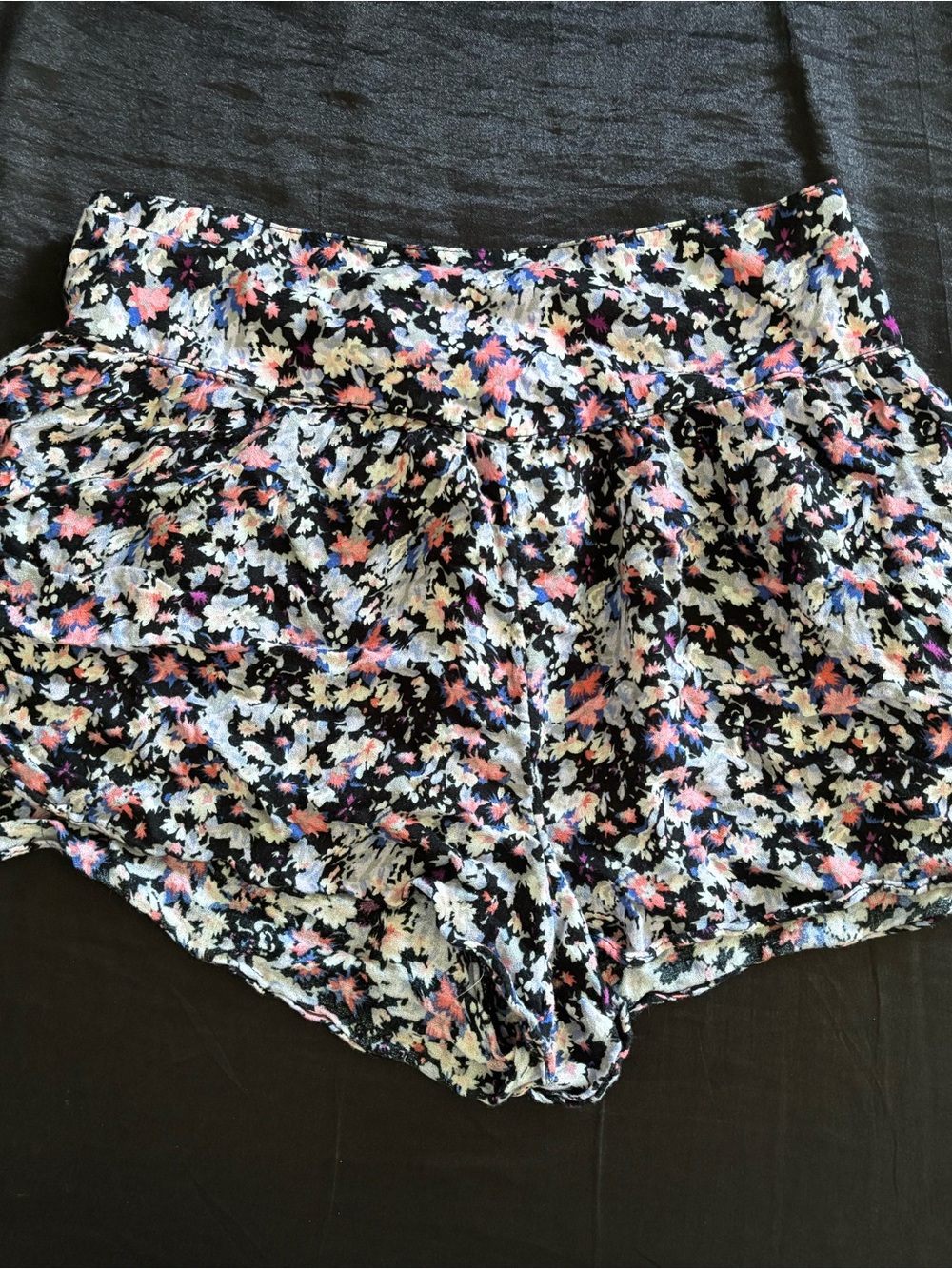 Floral Black Women's Shorts with Pink & White Accents